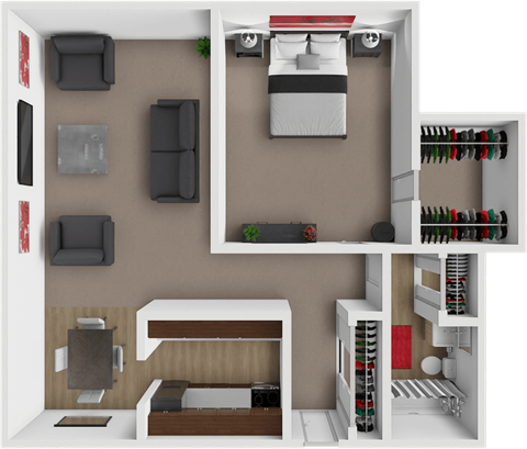 Floor plan for 1 bed, 1 bath, 600 sqft